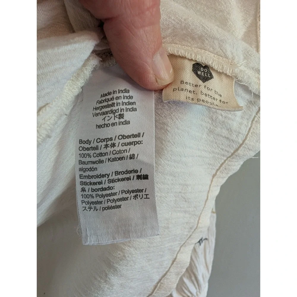 Madewell Peasant Top‎ 100% Cotton Cream Embroidered Puff Sleeve Notch Neck Boho